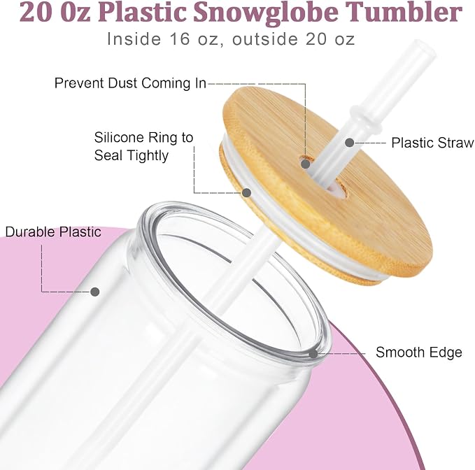 15 Pack Acrylic Snow Globe Tumbler, 20 Oz Pre Drilled Double Wall Snow Globe with Bamboo Lid Supplies Kit, Plastic Snowglobe Tumbler Diy Kit Including Cups And Diy Tools - Image 3
