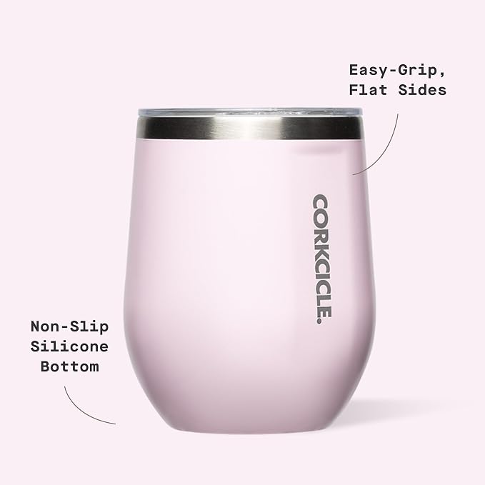 Corkcicle Stemless Wine Tumbler - Keeps Drinks Cold for 6 Hours - Triple-Insulated Stainless Steel - Non-Slip Base - Summer Drinkware Gift - Keeps Drinks Ice Cold - 12 oz - Powder Puff - Image 4