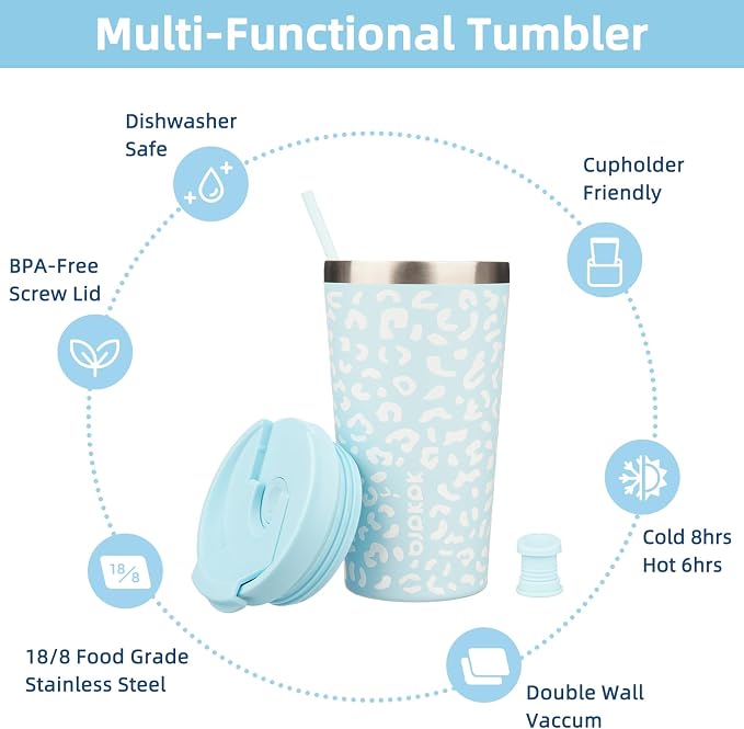 BJPKPK 18oz Tumbler With lid And Straw Stainless Steel Travel Coffee Mug Insulated Tumblers Cups,Light Blue Leopard - Image 3