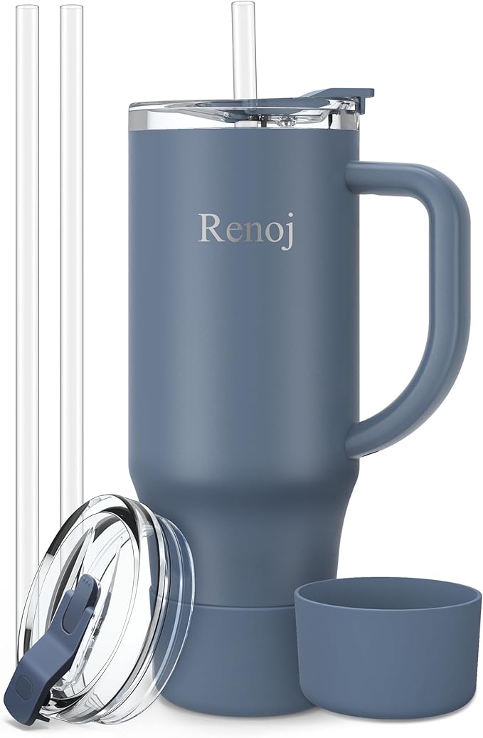 Renoj Insulated Mug 100% Leak Proof Insulated Water Bottle for Iced Coffee & Hot Drinks - Fits Car Cup Holder, Ideal Gift, 2 Straws & Silicone Boot - SnapShift Pink 40 oz by VisittheRenoj