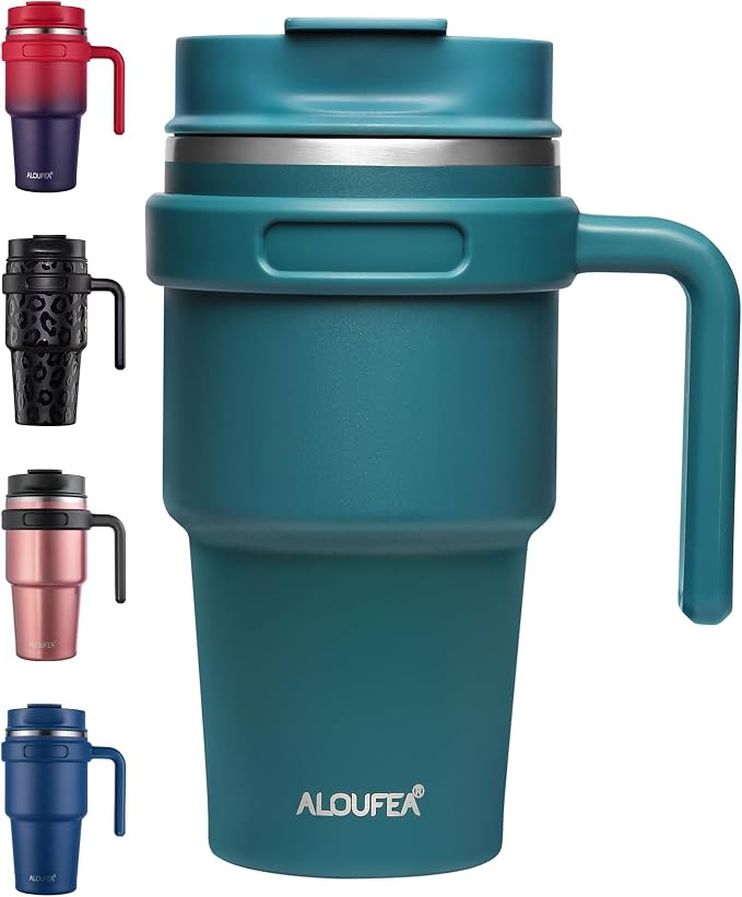 ALOUFEA 20 oz Insulated Coffee Mug Tumbler with Handle, Stainless Steel Travel Mug Tumbler with Lid and Straw,Double Wall Vacuum Leak Proof Ice Coffee Thermal Cup, Ocean Teal by ALOUFEA