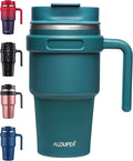 ALOUFEA 20 oz Insulated Coffee Mug Tumbler with Handle, Stainless Steel Travel Mug Tumbler with Lid and Straw,Double Wall Vacuum Leak Proof Ice Coffee Thermal Cup, Ocean Teal by ALOUFEA