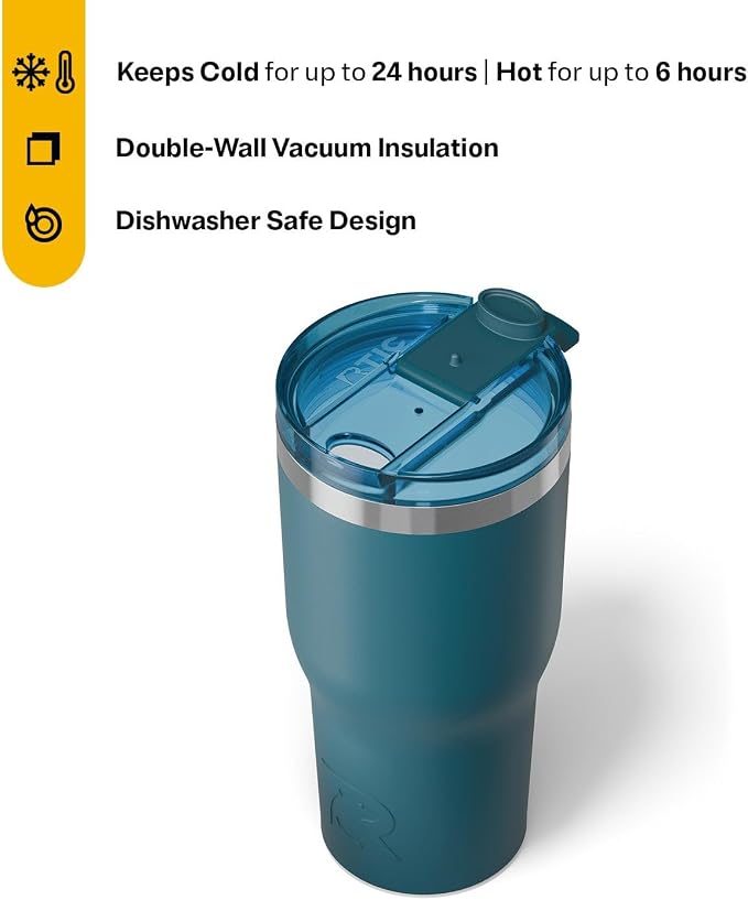 RTIC 30oz Essential Tumbler with Lid, Ceramic Lined, Insulated, Stainless Steel, Metal, Double Wall Vacuum-Insulation, Travel Cup for Iced Coffee, Tea, Hot and Cold Drink, Marine - Image 3