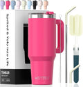 40 oz Tumbler with Handle,Tumbler with Lid and Straw,Double Wall Insulated Cup Stainless Steel Travel Mug(Cold for 34 Hours),Water Bottle for Iced Tea,Coffee,Cold Beverages(Gloss Pink) by Watersy