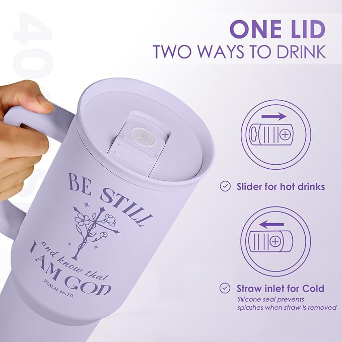 Christian Gift for Women – Insulated Stainless Steel Tumbler with Handle and Straw - Religious Inspirational Gifts for Birthday Christmas, 40oz - Image 5