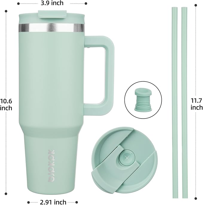 BJPKPK 40oz Stainless Steel Insulated Tumbler With Handle And Lid Straw Travel Coffee Mug Thermal Cup,Pistachio Green - Image 3