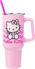 Silver Buffalo Sanrio Hello Kitty Waving Double Walled Stainless Steel Tumbler with Handle and Straw, Fits in Standard Cup Holder, 40 Ounces by SilverBuffalo
