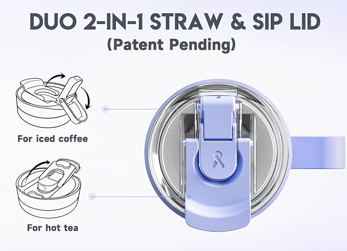 Meoky 40oz Tumbler with Handle, Stainless Steel Travel Mug with 2-in-1 Straw and Sip Lid, Vacuum Insulated Coffee Mug, 100% Leak Proof, Keeps Cold for 34 Hours or Hot for 10 Hours (Lilac) - Image 5