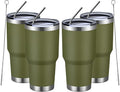 MEWAY 30oz Insulated Tumbler With Lids and Straws,Stainless Steel Double Vacuum Coffee Tumbler Cup, Brush, Durable Powder Coated Coffee Cup for Cold & Hot Drinks, Office, Travel(Army Green,4 PACK) by MEWAY