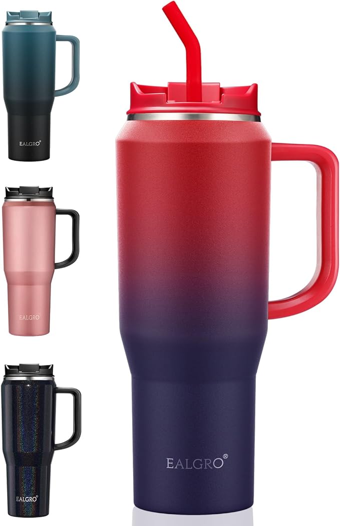 EALGRO 40 oz Tumbler with Handle, Insulated Tumblers with Lid and Straw, Large Metal Sports Water Bottle Jug, Thermal Stainless Steel Travel Coffee Mug Cup, Dark Rainbow by EALGRO