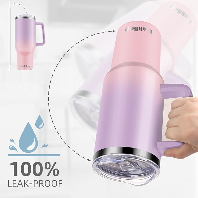 40 oz Tumbler with Handle and Straw, 100% Leak Proof Tumblers Cup, Stainless Steel Insulated Travel Coffee Mug, Keeps Drinks Cold for 24 Hours or Hot for 10 Hrs, Fit for Car Cup Holder, PurplePink - Image 5
