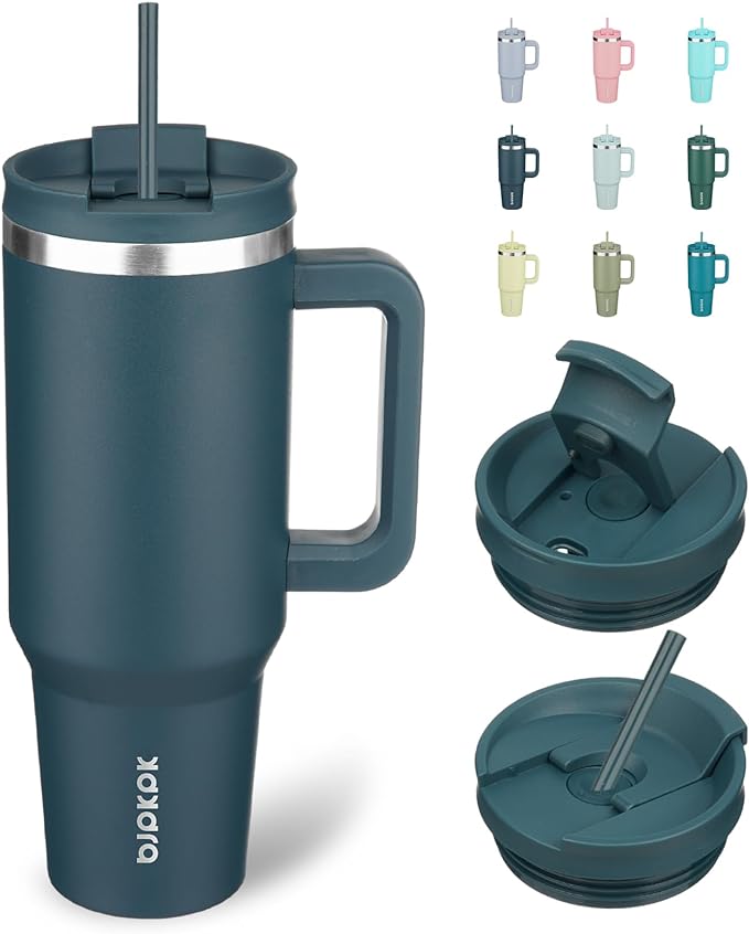 BJPKPK 40oz Stainless Steel Insulated Tumbler With Handle And Lid Straw Travel Coffee Mug Thermal Cup,Navy Blue by BJPKPK