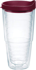 Tervis Clear & Colorful Lidded Made in USA Double Walled Insulated Tumbler Travel Cup Keeps Drinks Cold & Hot, 24oz, Maroon Lid by TervisTumblerCompany