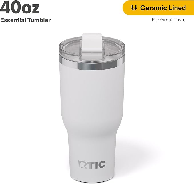 RTIC 40oz Essential Tumbler with Lid, Ceramic Lined, Insulated, Stainless Steel, Metal, Double Wall Vacuum-Insulation, Travel Cup for Iced Coffee, Tea, Hot and Cold Drink, White - Image 2