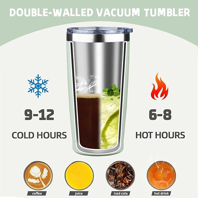 20 oz Tumbler with Lids and Straws, Stainless Steel Insulated Coffee Tumbler, Double Wall Vacuum Insulated Travel Mug Cup, Leakproof Thermal Coffee Cup for Hot and Cold Drinks (green tea) - Image 3