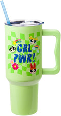 Silver Buffalo Powerpuff Girls Girl Power Groovy Retro Featuring Blossom, Bubbles, and Buttercup Double Walled Stainless Steel Tumbler with Handle and Straw, Fits in Standard Cup Holder, 40 Ounces by SilverBuffalo