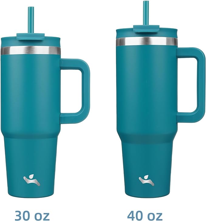 Konokyo 30 oz Tumbler with Handle and 2 Straws,2 in 1 Lid Insulated Water Bottle Stainless Steel Travel Coffee Mug,Blue - Image 3