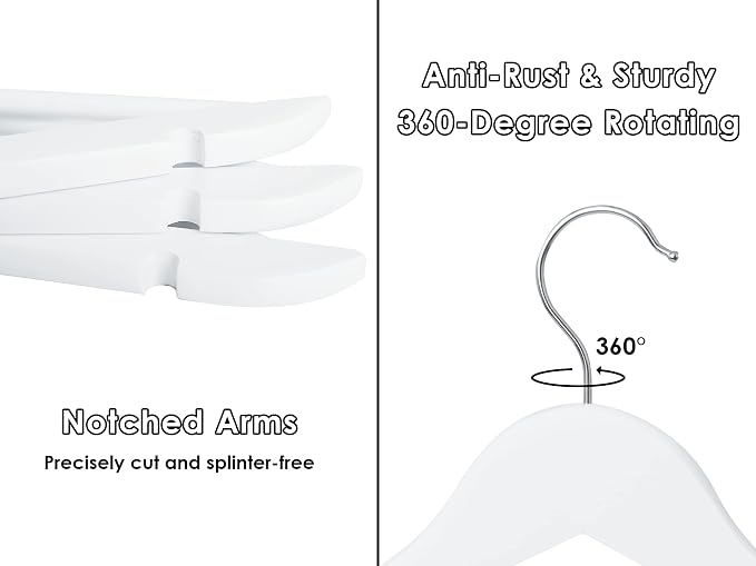 StorageWorks White Wooden Hangers, 20 Pack Wood Hanger - Image 3