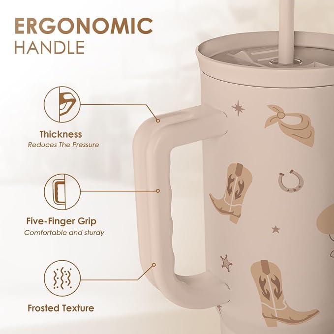 SANDJEST Cowgirl Tumbler 40oz for Women Girls – Stainless Steel Travel Coffee Mug Cup with Handle and Straw, Gift for Birthday Christmas - Image 3