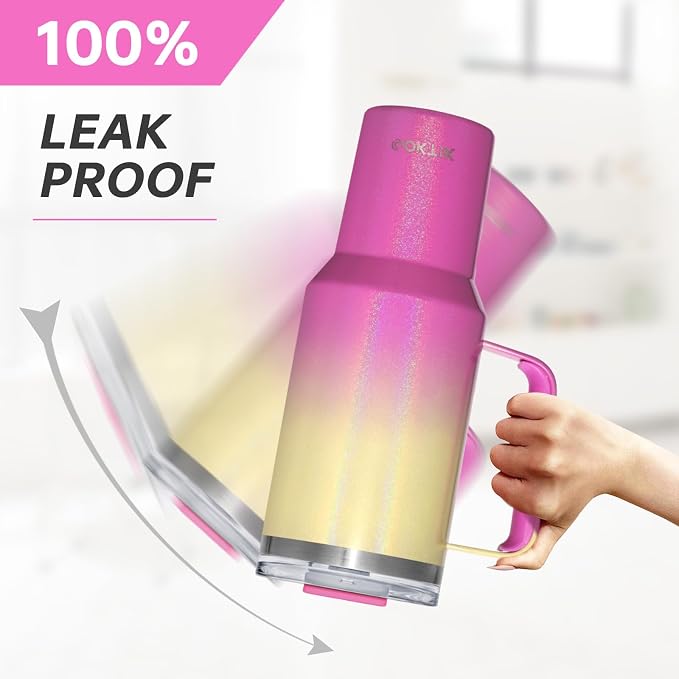 COKTIK 40 oz Tumbler With Handle and Straw, Insulated Tumbler With Leakproof Lids, Stainless Steel|BPA-Free, Cold for 24 H (Glitter Rainbow) - Image 3