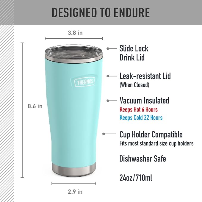 THERMOS ICON SERIES, Stainless Steel Tumbler with Slide Lock, 24 Ounce, Sea Green - Image 7