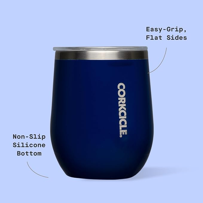 Corkcicle Stemless Wine Tumbler - Keeps Drinks Cold for 6 Hours - Triple-Insulated Stainless Steel - Non-Slip Base - Summer Drinkware Gift - Keeps Drinks Ice Cold - 12 oz - Gloss Midnight Navy - Image 4