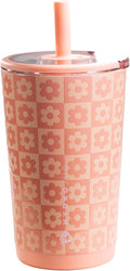 HydroJug Everyday Tumbler 14 oz – Ceramic-Lined Insulated Tumbler with Straw and Soft-Touch Lid, Cup Holder Friendly, Double-Wall Vacuum Insulation, Reusable Travel Cup – Daisy Checkers by Hydrojug