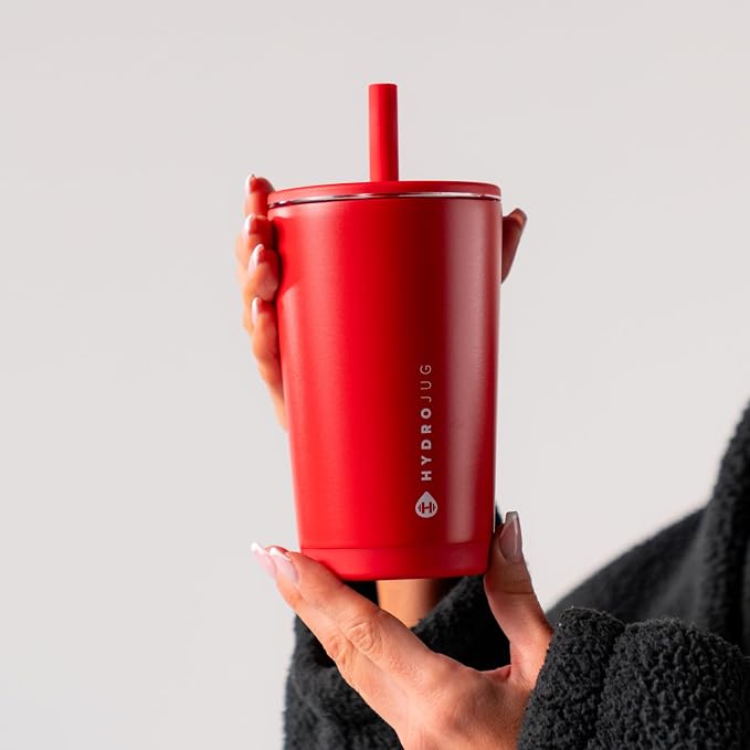 HydroJug Everyday Tumbler 20 oz – Ceramic-Lined Insulated Tumbler with Straw and Soft-Touch Lid, Cup Holder Friendly, Double-Wall Vacuum Insulation, Reusable Travel Cup – Alumni Red - Image 5