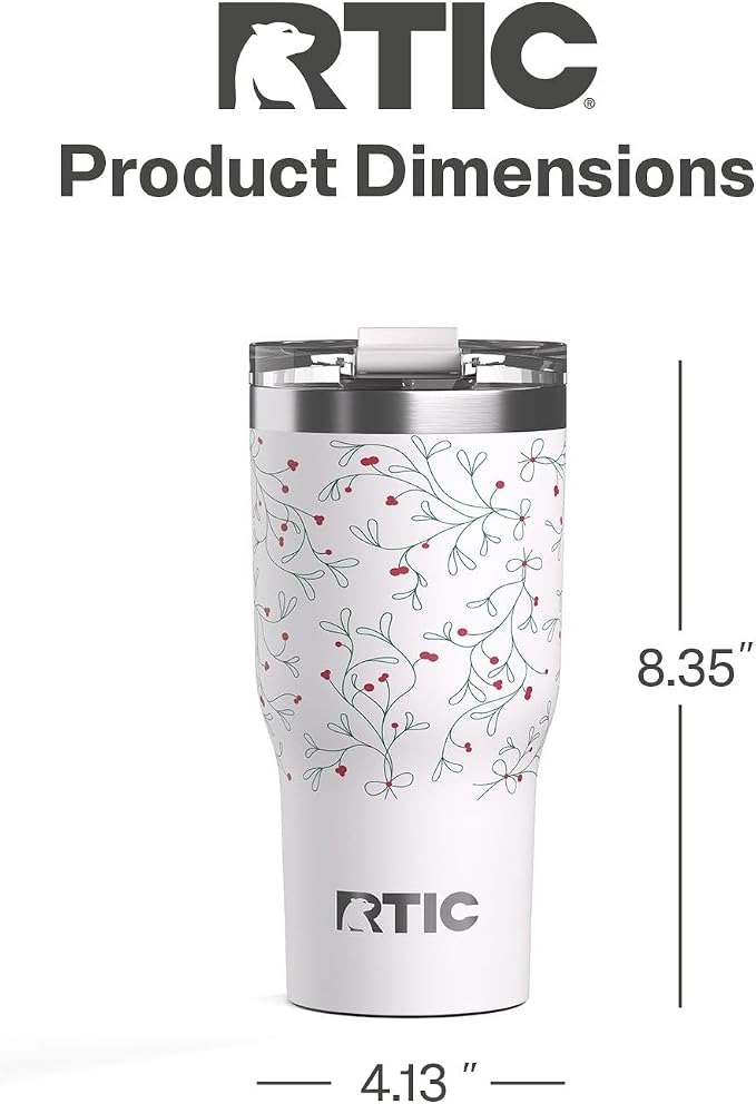 RTIC 30oz Essential Tumbler with Lid, Ceramic Lined, Insulated, Stainless Steel, Metal, Double Wall Vacuum-Insulation, Travel Cup for Iced Coffee, Tea, Hot and Cold Drink, Mistletoe - Image 5