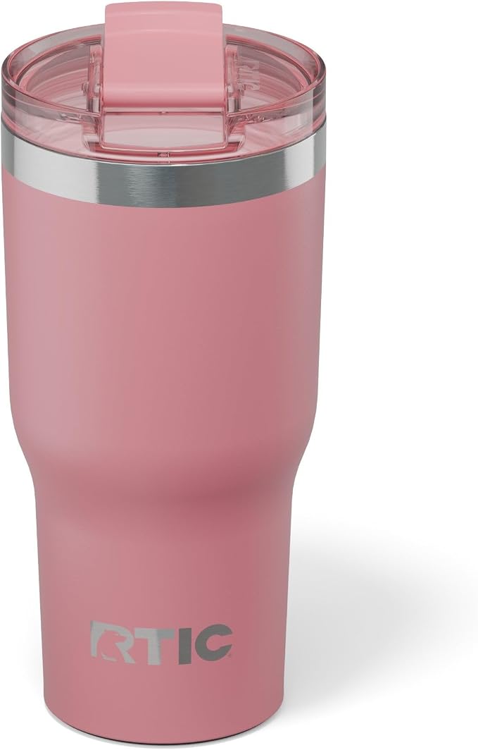 RTIC 20oz Essential Tumbler with Lid, Ceramic Lined, Insulated, Stainless Steel, Metal, Double Wall Vacuum-Insulation, Travel Cup for Iced Coffee, Tea, Hot and Cold Drink, Dusty Rose by RTIC
