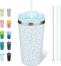BJPKPK 18oz Tumbler With lid And Straw Stainless Steel Travel Coffee Mug Insulated Tumblers Cups,Light Blue Leopard by BJPKPK