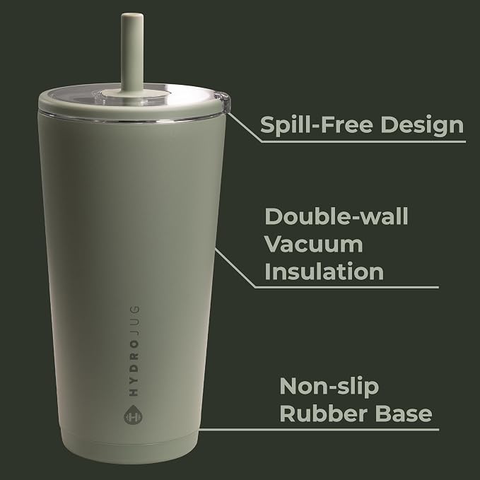 HydroJug Everyday Tumbler 20 oz – Ceramic-Lined Insulated Tumbler with Straw and Soft-Touch Lid, Cup Holder Friendly, Double-Wall Vacuum Insulation, Reusable Travel Cup – Courtyard - Image 3