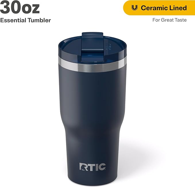 RTIC 30oz Essential Tumbler with Lid, Ceramic Lined, Insulated, Stainless Steel, Metal, Double Wall Vacuum-Insulation, Travel Cup for Iced Coffee, Tea, Hot and Cold Drink, Navy - Image 2