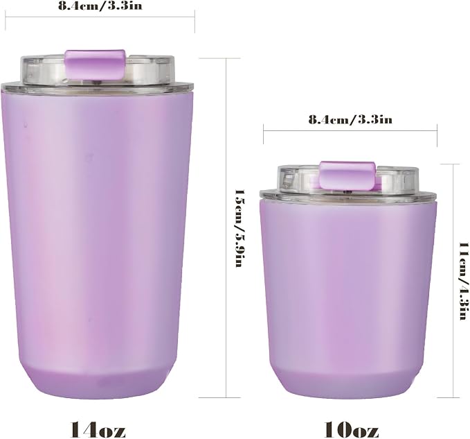 Puraville Insulated Tumblers with Lid, 10 oz Travel Coffee Mug Stainless Steel Vacuum Cup, Leak Proof Reusable Double Walled Coffee Tumbler for Iced and Hot Drinks, Lilac - Image 2