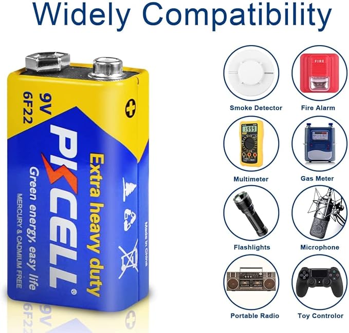 PKCELL 9V Battery Carbon Zinc for Smoke Detectors 6F22 Battery, 10-Year Shelf - Image 4