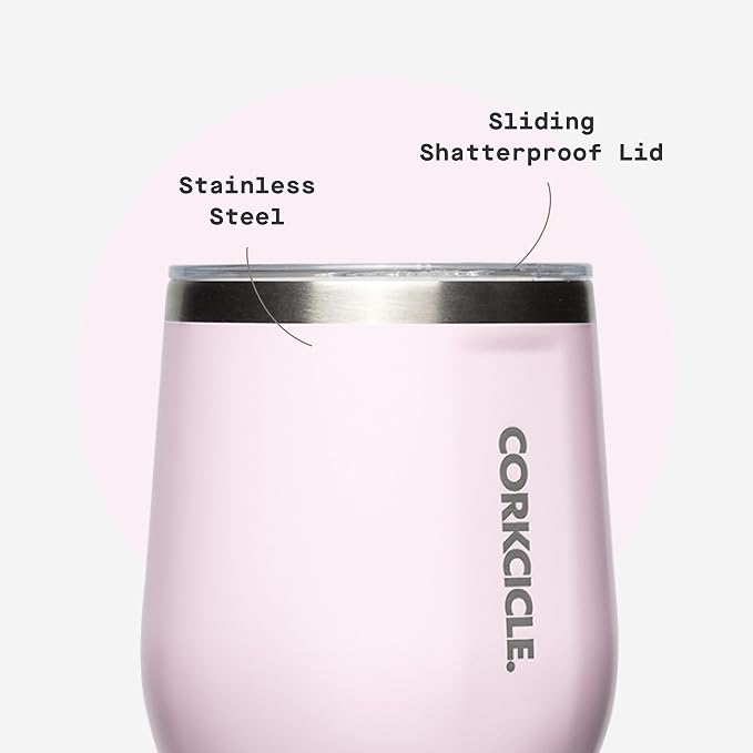 Corkcicle Stemless Wine Tumbler - Keeps Drinks Cold for 6 Hours - Triple-Insulated Stainless Steel - Non-Slip Base - Summer Drinkware Gift - Keeps Drinks Ice Cold - 12 oz - Powder Puff - Image 5