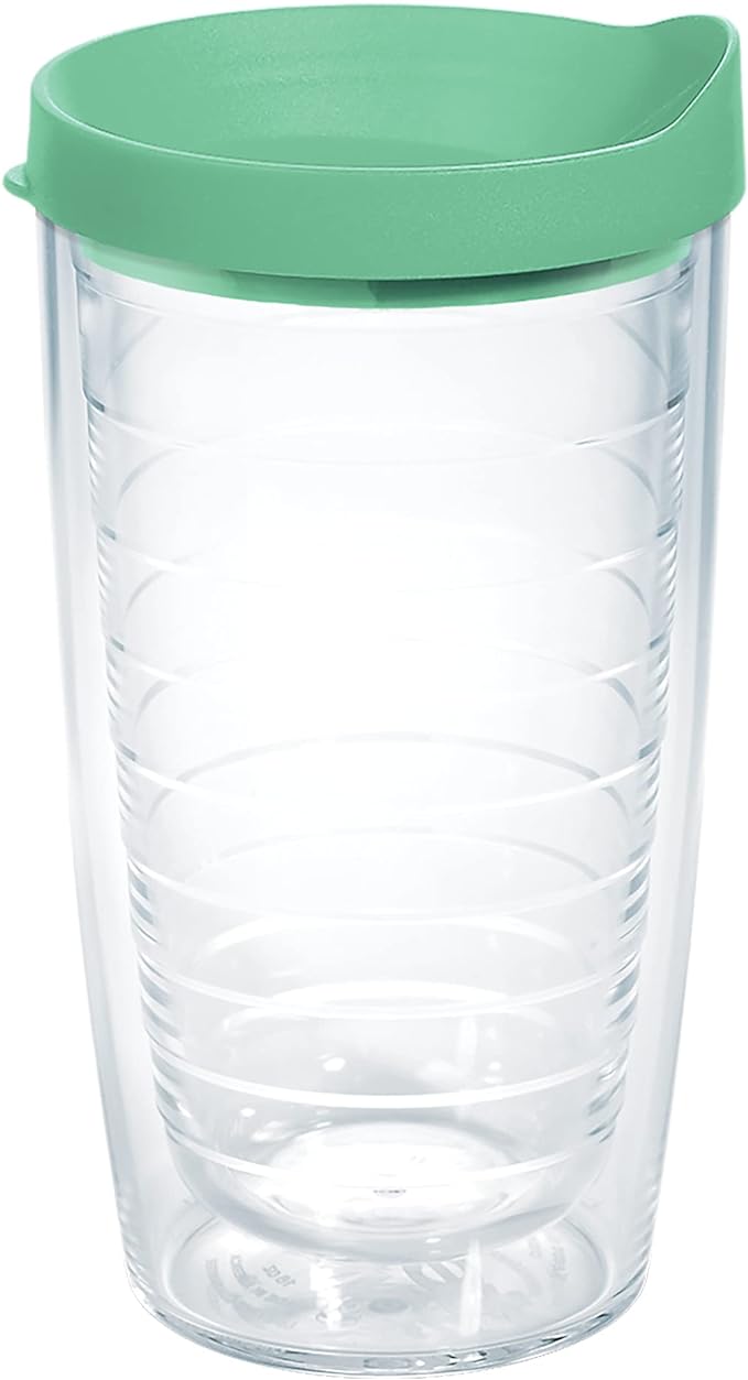 Tervis Clear & Colorful Lidded Made in USA Double Walled Insulated Tumbler Travel Cup Keeps Drinks Cold & Hot, 16oz, Mangrove Green Lid by TervisTumblerCompany