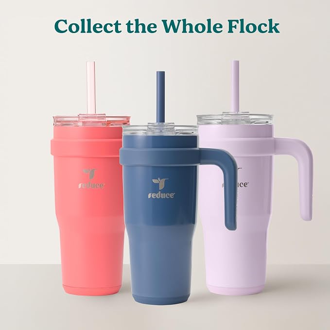 REDUCE 24 oz Stainless Steel Tumbler with Handle - Dual-Wall Vacuum Insulated Travel Mug, Sweat-Proof Lid & Reusable Straw - Keeps Drinks Cold for 24 Hrs, Fits Cupholders, Dishwasher Safe - Sangria - Image 7
