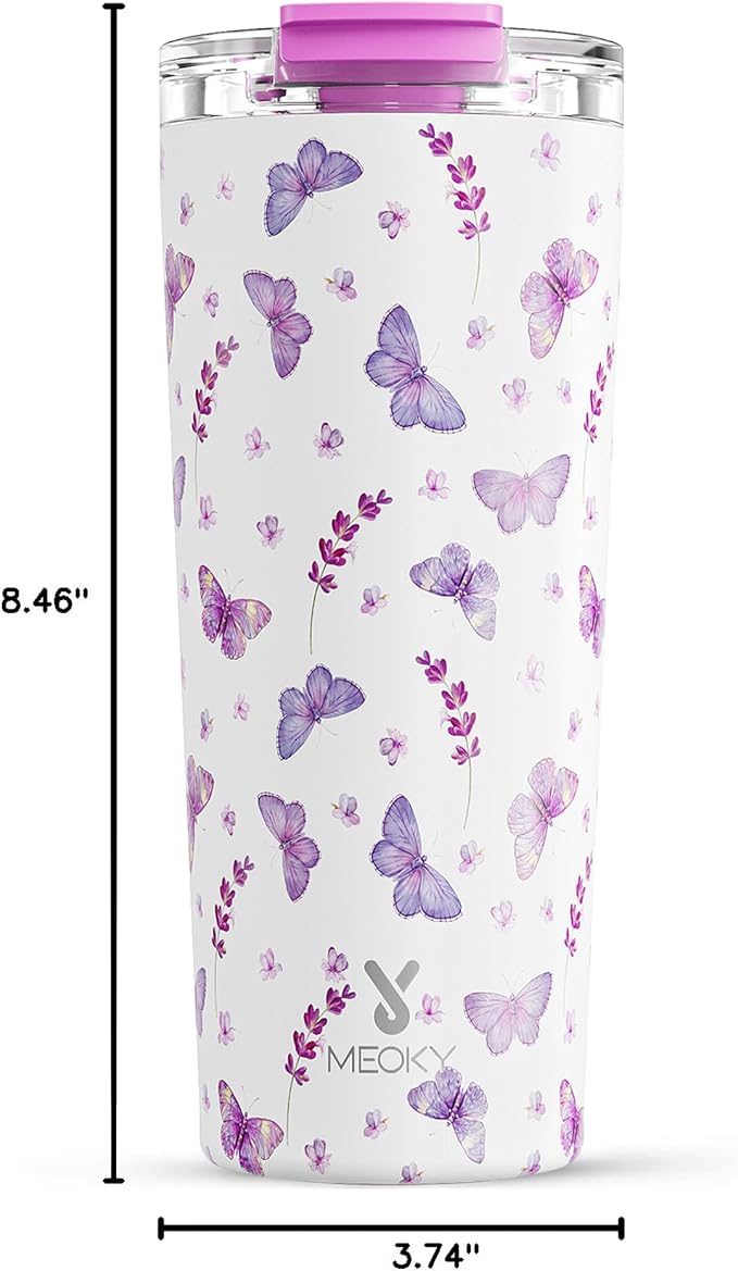 Meoky 24 oz Travel Coffee Mug with Leak-proof Lid, Stainless Steel Insulated Coffee Tumbler, Keeps Hot for 8 Hours or Cold for 24 Hours, Fits in Car Cup Holder (Lavender Butterfly) - Image 3