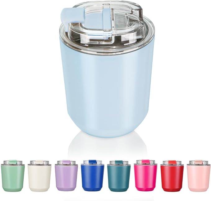 Puraville Insulated Tumblers with Lid, 10 oz Travel Coffee Mug Stainless Steel Vacuum Cup, Leak Proof Reusable Double Walled Coffee Tumbler for Iced and Hot Drinks, Light Blue by Puraville