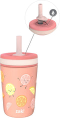Zak Designs Kelso Tumbler Toddler Cup For Travel or At Home, 12oz Vacuum Insulated Stainless Steel Sippy Cup With Leak-Proof Design is Perfect For Kids (Happy Fruit) by ZakDesigns