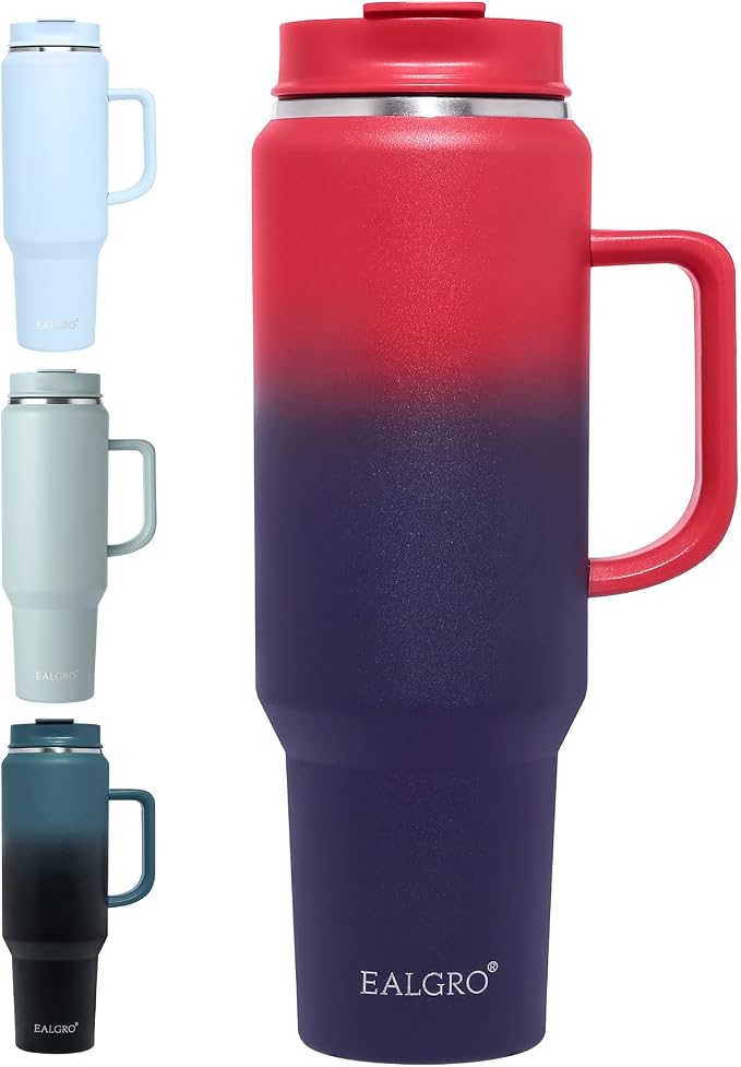 EALGRO 50 oz Tumbler with Handle, Insulated Tumblers with Lid and Straw, Large Metal Sports Water Bottle Jug, Thermal Stainless Steel Travel Coffee Mug Cup, Dark Rainbow by EALGRO