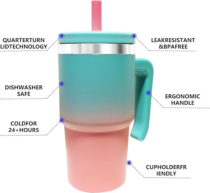 20-OZ Insulated Water Bottle,Insulated Stainless Steel Tumbler,Reusable Cold Drink Thermos,BPA-Free, Double-Wall Stainless Steel Water Bottle (Pink Blue Gradient, 20, Fluid Ounces) - Image 5