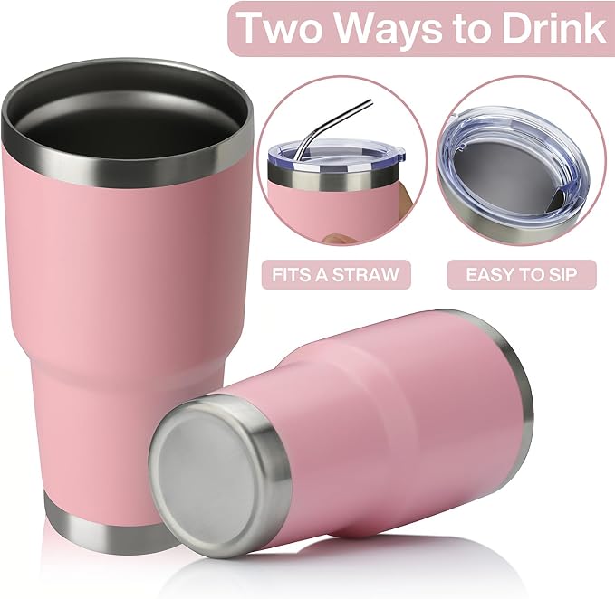 MEWAY 30oz Insulated Tumbler With Lids and Straws,Stainless Steel Double Vacuum Coffee Tumbler Cup, Brush, Durable Powder Coated Coffee Cup for Cold & Hot Drinks, Office, Travel(Pink,4 PACK) - Image 3
