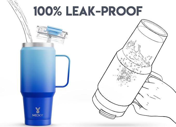 Meoky 32oz Tumbler with Handle, Stainless Steel Travel Mug with 2-in-1 Straw and Sip Lid, Vacuum Insulated Coffee Mug, 100% Leak Proof, Keeps Cold for 24 Hours or Hot for 8 Hours (Sky) - Image 3