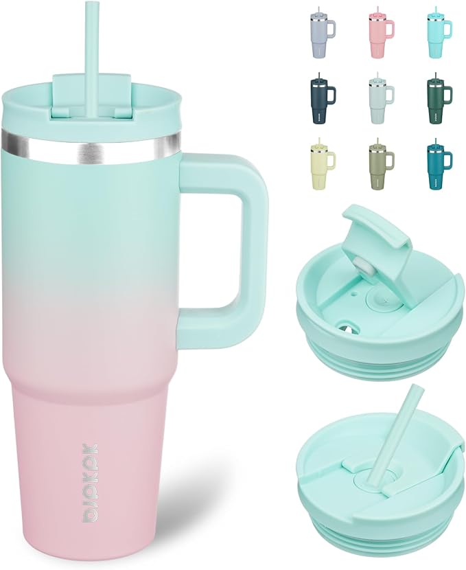 BJPKPK 30 oz Stainless Steel Tumbler With Handle Insulated Tumblers With 2 Straw Travel Coffee Mug With Lid,Bubble Gum by BJPKPK