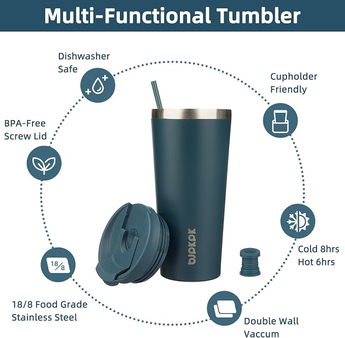 BJPKPK 22oz Stainless Steel Insulated Tumbler With lid And Straw Travel Coffee Thermal Tumblers Cup For Women And Men,Navy Blue - Image 3