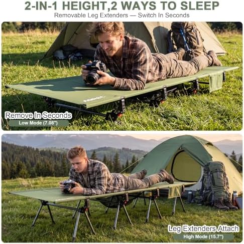 87" Extra Long Camping Cot, Heavy-Duty Aluminum Frame 440lbs, Green - Image 3