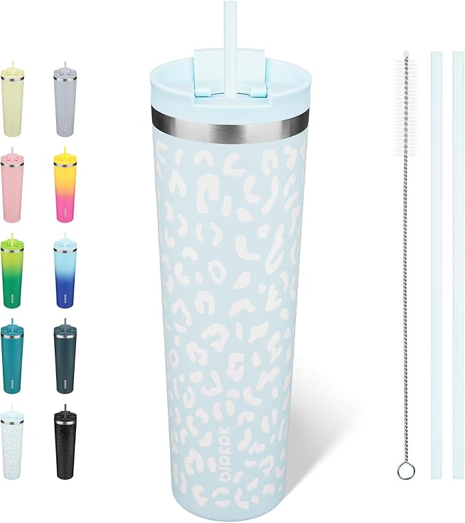 BJPKPK 34oz Tumbler With lid And Straw Stainless Steel Travel Coffee Mug Insulated Tumblers Cups,Light Blue Leopard by BJPKPK