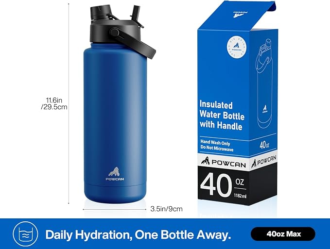POWCAN 40 oz Insulated Water Bottle with 2-in-1 Straw and Spout Lid, Keep Cold 24H, Leak-Proof, BPA-Free, Double Wall Stainless Steel Water Bottle for Sports, Gym, Travel, and School (Pacific Ocean) - Image 5